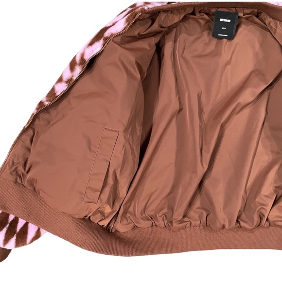 COTTON ON Pink Brown Pattern Faux Fur Bomber Jacket Small - Picture 6 of 12